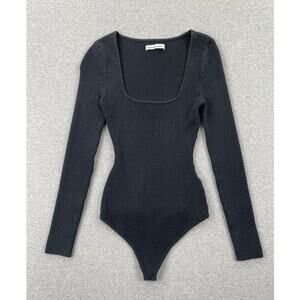 Abercrombie Ribbed Sweater Bodysuit Top Womens S Black Stretch Knit